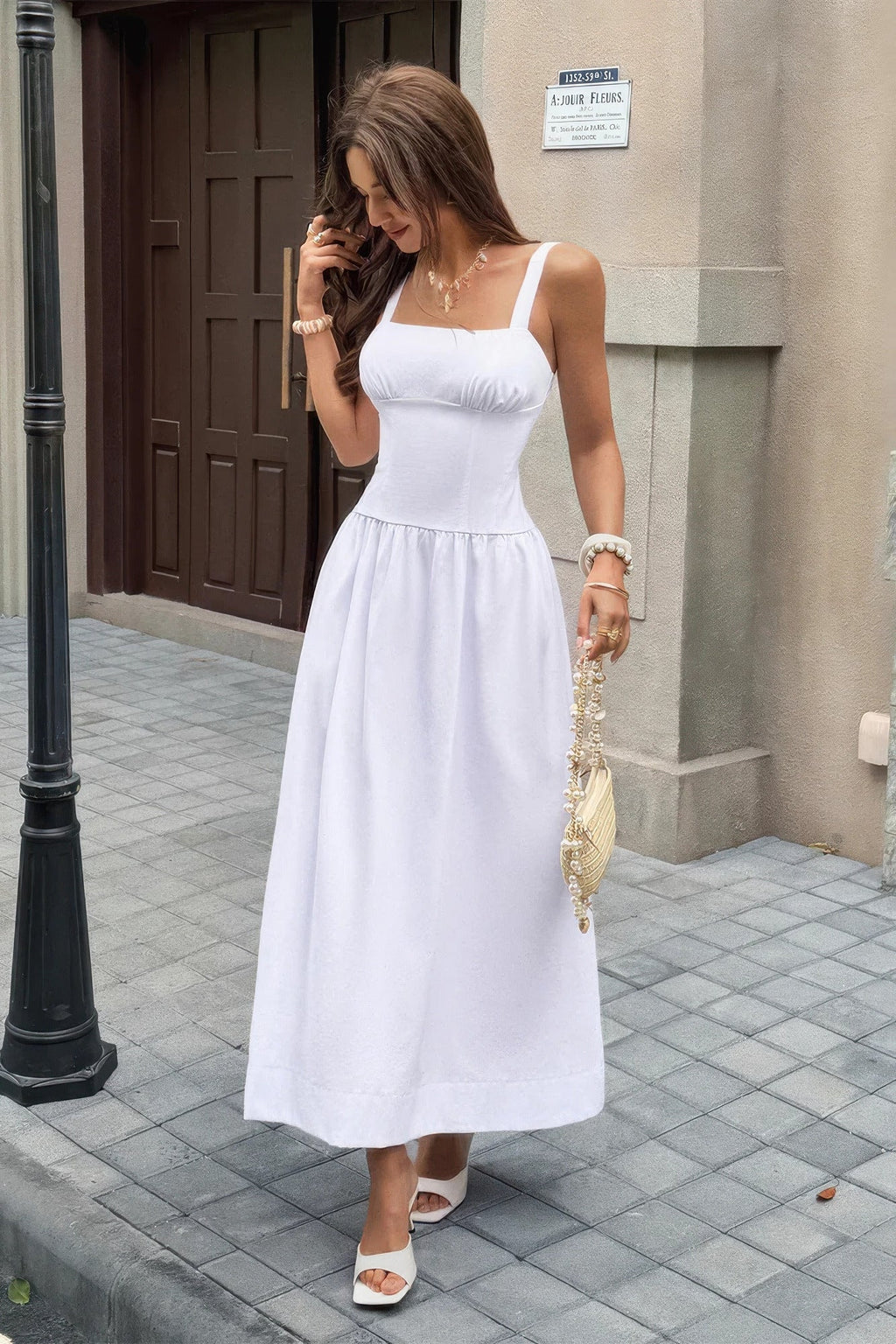 Square Neck A Line Sleeveless Flowy Long Dress