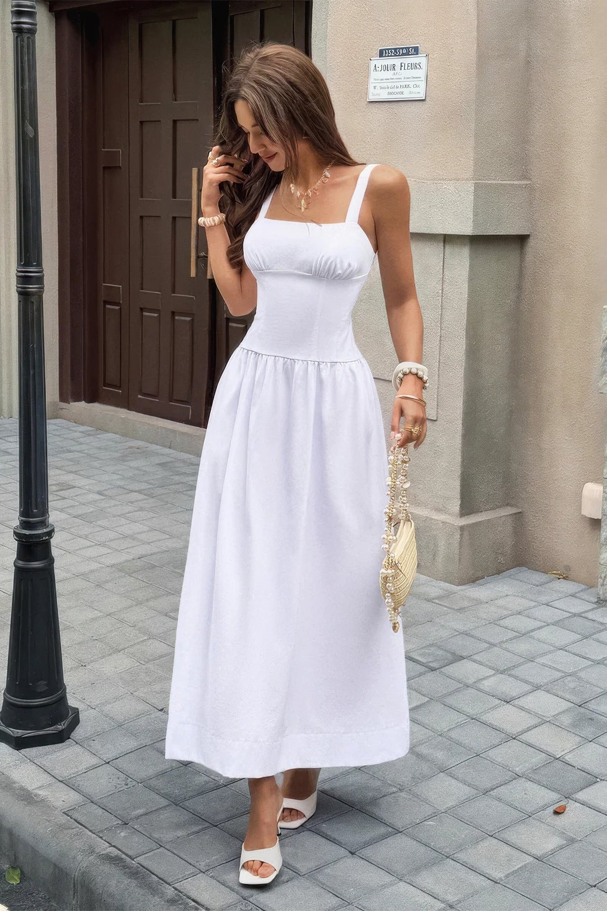 Square Neck A Line Sleeveless Flowy Long Dress