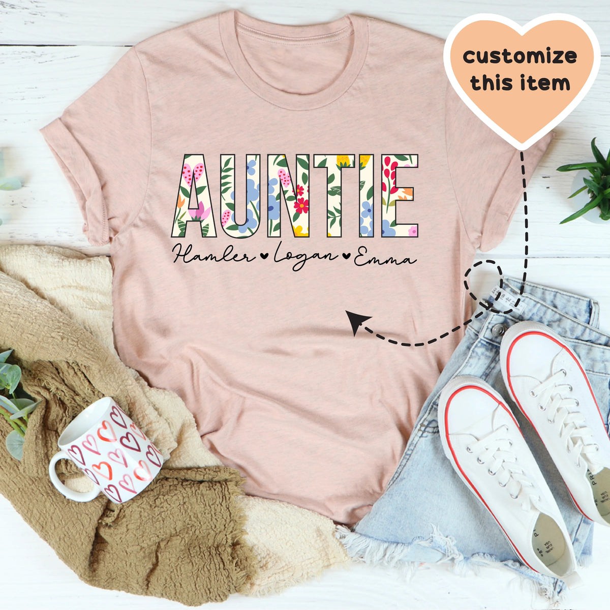 Floral Auntie Custom Tee