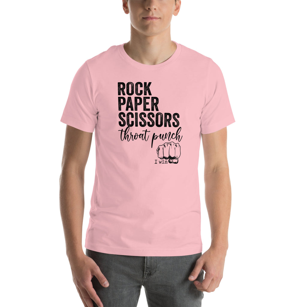 Women's Funny Sarcastic Graphic T-Shirt – Rock Paper Scissors Throat Punch I Win Tee